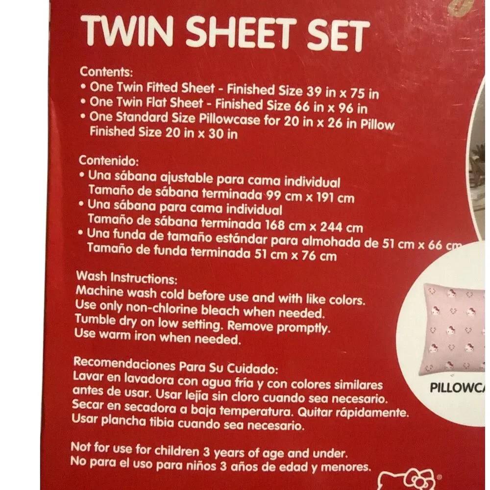 Hello Kitty Twin Sheet Set Christmas Holiday Candy Cane Pink Sanrio NEW